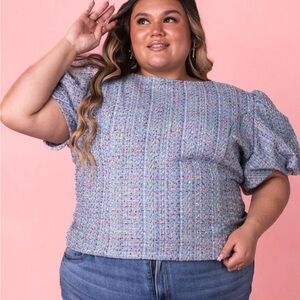 Ivy City Co Pastel Tweed Short Sleeve Top